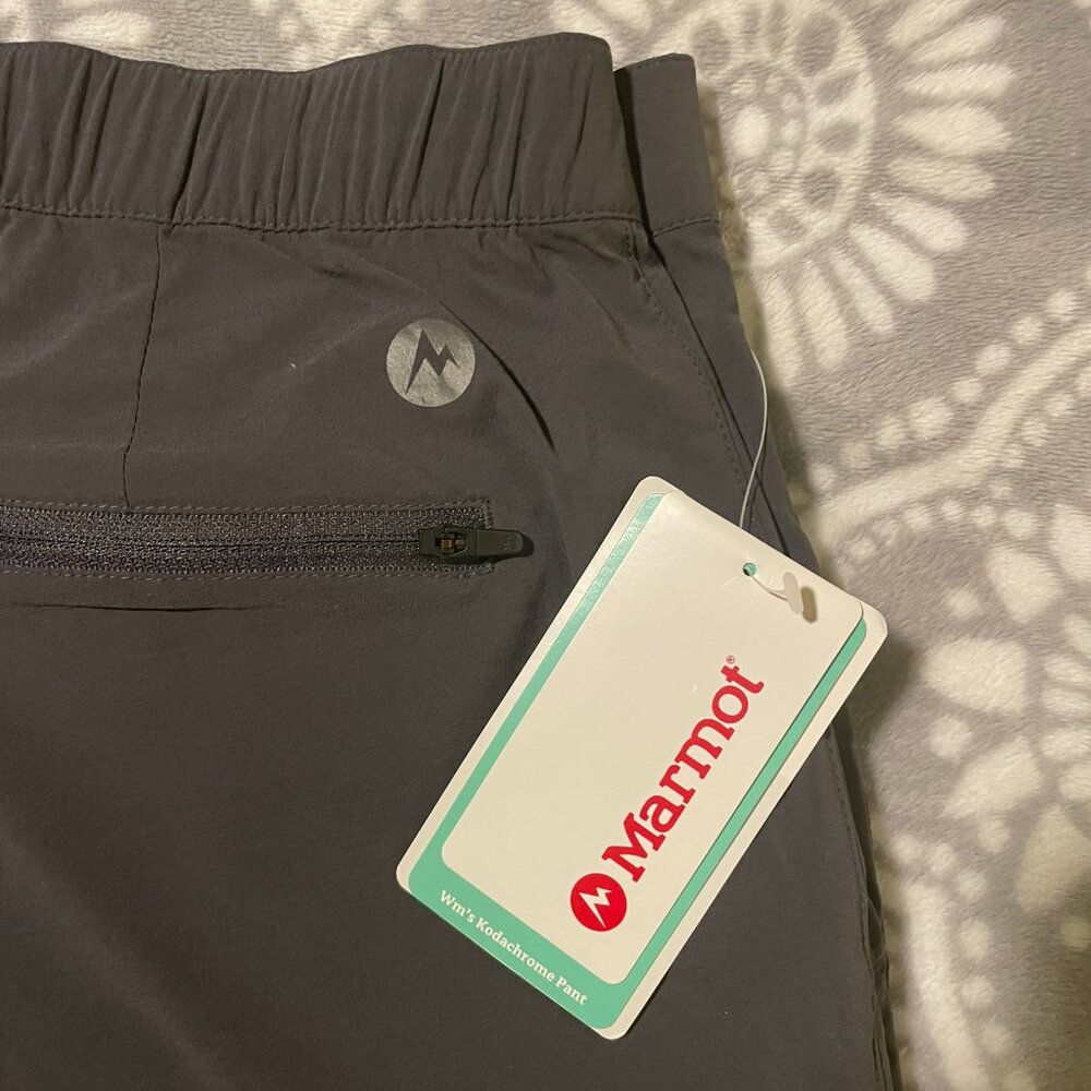 Marmot Kodachrome Pants Womens 12 Dark Steel Stretch Belted Straight Leg NWT